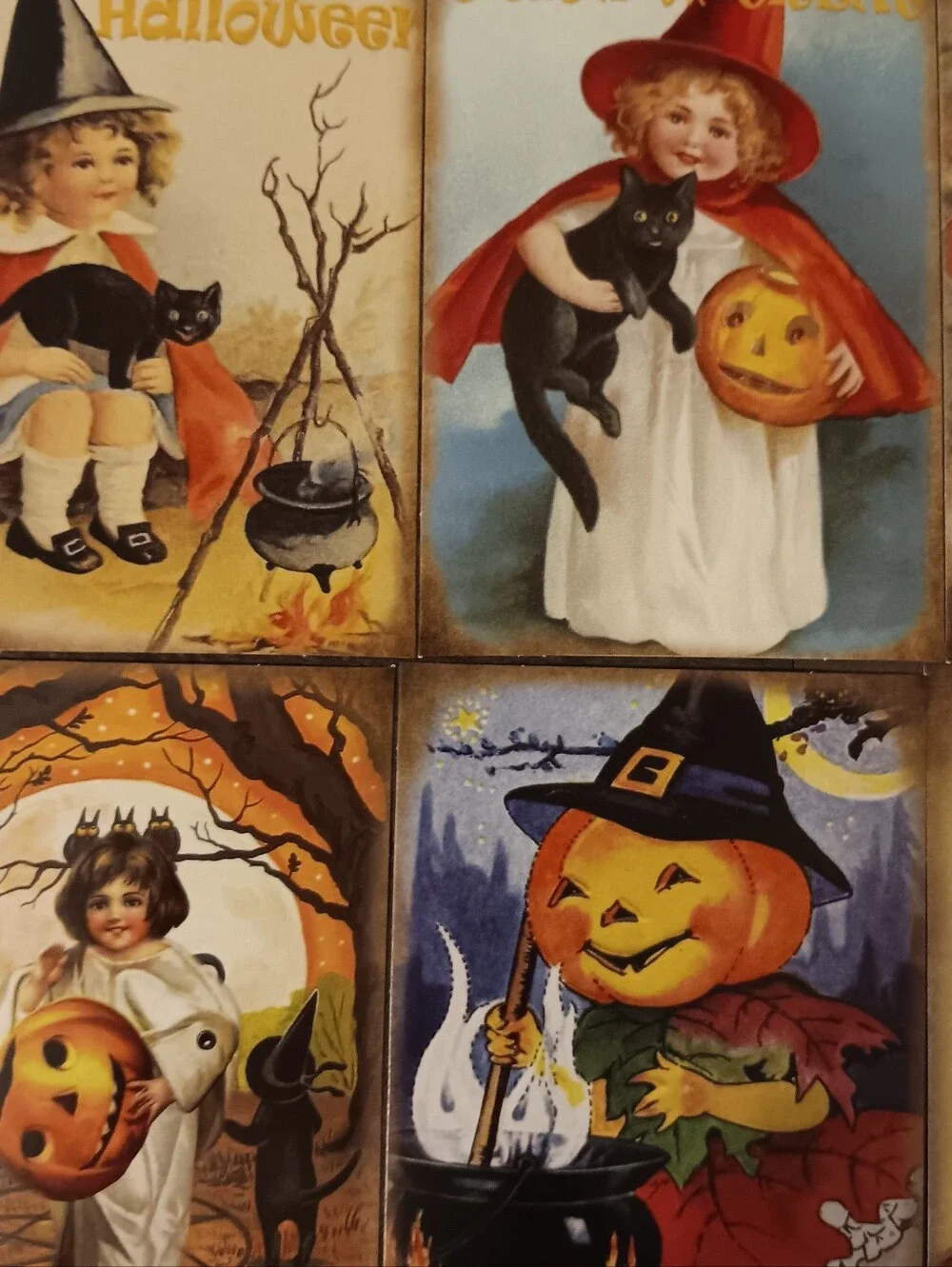 Halloween Postcard Lot Of 6, Vintage Inspired Art 4x6, Pumpkin Witchy Note Cards